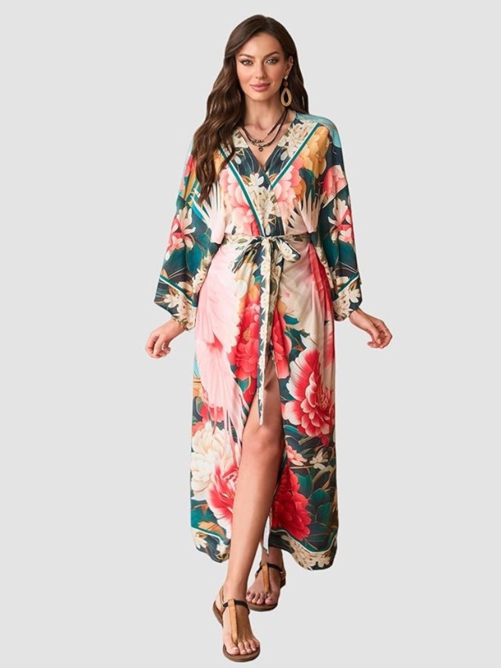Bohemian Floral Peacock Oversized Resort Beach Maxi Kimono Beach coverup ๐ฅ๐ฅ - Picture 3 of 4